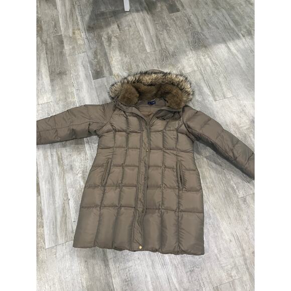 Lands End coat puffer down women’s detachable hood and back fur XL 18-20 - Picture 3 of 11